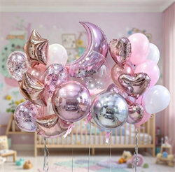 2 фонтана по 10 воздушных шаров + Месяц + 2 Сферы + шар Гигант с перьями №306а а306