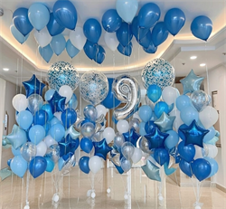 4 фонтана по 15 шаров+2 фонтана по 17 шаров+шар 61см на грузе+цифра на выбор+30 шаров под потолок №4 а64
