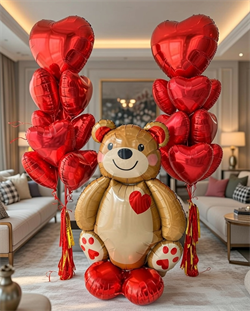 Два фонтана по 10 воздушных Сердец + Мишка для влюбленных №7 (комплект) Н-рШдВл-7