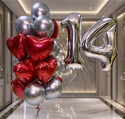 Набор шаров для влюбленных №29 Фонтан из 17шаров+ две цифры (66см) на грузе (комплект) Н-рШдВл-29