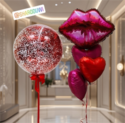 Фонтан из 4 воздушных шаров + Шар Гигант с конф, для влюбленных №23 (комплект) Н-рШдВл-23