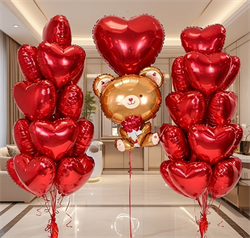 Набор шаров для влюбленных №14 Два фонтана по 15шаров+сердце +Мишка на грузе (комплект) Н-рШдВл-14