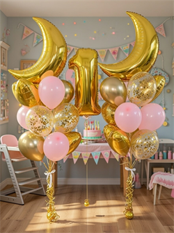 2 Фонтана по 12 воздушных шаров с Месяцем + Цифра №268ат а268т