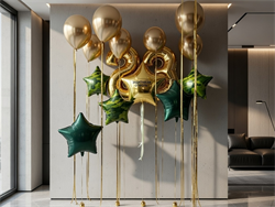 10 воздушных шаров под потолок + 2 Цифры + 6 Звезд на 23 февраля №653а а653