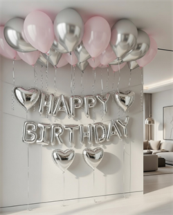 Набор воздушных шаров под потолок + надпись «HAPPY BIRTHDAY» №532а а532