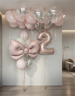 Набор воздушных шаров под потолок с бантом и цифрой №534а а534