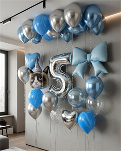 Набор воздушных шаров под потолок + Бант + Кот + Цифра + Сфера +  Сердца №546а а546