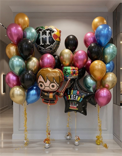 Набор шаров премиум Гарри Поттер четыре фонтана + 2 цифры  + ГП + Звезда на грузах, №2 (комплект) НшПрем-2