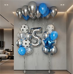 Набор воздушных шаров под потолок с фонтанами из гелиевых шаров Футбол + Цифра №544а а544