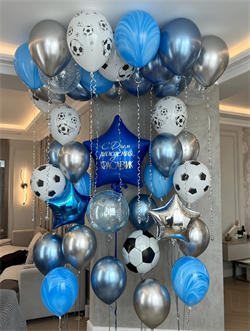 Набор воздушных шаров под потолок с фонтанами из гелиевых шаров Футбол + Звезда С ДР №545а а545