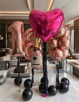 Фонтан из 10 воздушных шаров + Цифра (2шт) + Сердце + Бутылка шампанского + 8 шаров на пол №204а а204