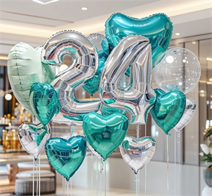 Набор из 12 воздушных Сердец + Цифра (2шт) + Шар Гигант с перьями №208а а208