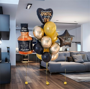 Фонтан  из 13 воздушных шаров + Бутылка Виски + Звезда №318а а318