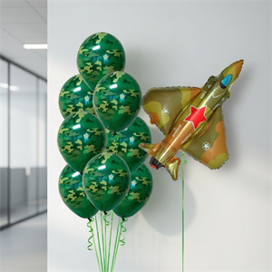 Фонтан из 10 воздушных шаров + Самолет на 23 февраля №6 (комплект) НрШ23ф-6