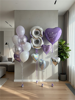 Набор воздушных шаров фонтан + Сердца + Цифра №578а а578