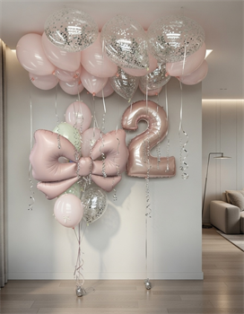 Набор воздушных шаров под потолок с бантом и цифрой №534а а534