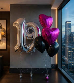 Фонтан из 5 воздушных шаров + две Цифры №75а а75