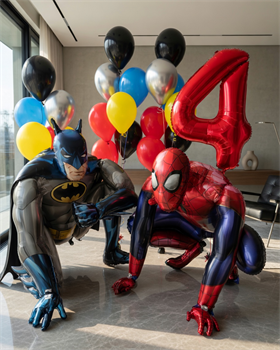 3 фонтана по 7 воздушных шаров + Цифра + Человек Паук + Бэтмен №163а а163
