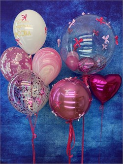Фонтан из 5 шаров +Deco Bubble 45см с ук в асс +❤️45см+Сфера с бант  №344а а344 - фото 12517