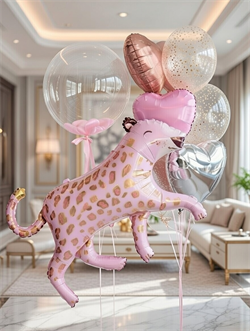Фонтан из 9 воздушных шаров + Розовая Пантера + Шар Гигант с перьями в асс №275а а275