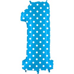 Шар фольга Фигура ЦИФРА 1 Горошек на голубом 40" (Gr) - фото 9274