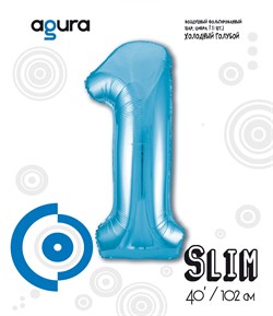 Шар фольга фигура 40''/102 см ЦИФРА 1 Slim Голубой (Ag) - фото 9478
