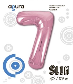 Шар фольга фигура 40''/102 см ЦИФРА 7 Slim Розовый фламинго (Ag) - фото 9617