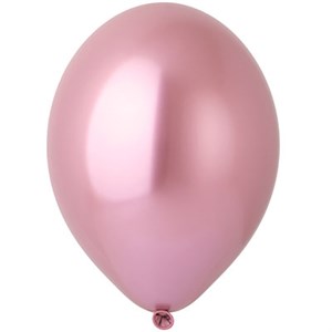 Шар 14" Хром Розовый (Glossy Pink), зеркальный наполнен гелием и обработан Hi-Float'ом