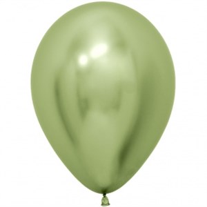 Шар 14" Хром Зеленый Лайм (Green), зеркальный наполнен гелием и обработан Hi-Float'ом