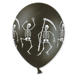 шар 14" с рис Скелет черн, матовый, наполнен гелием и обработан Hi-Float'ом