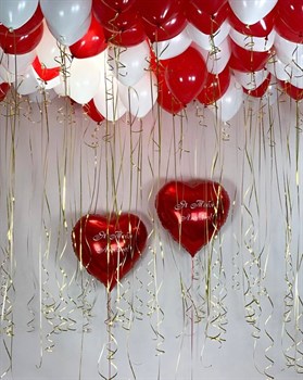 Набор шаров для влюбленных №17 Шары под потолок +2 сердца на грузе (комплект)