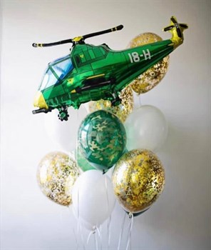 Набор шаров 23 февраля Облако из 12шаров+вертолёт №23 (комплект)