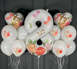Набор шаров 8 марта Два фонтана по 7 шаров +цифра на грузе №16 (комплект)