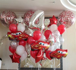 2фонтана по 15шаров +фонтан с цифрой 102см из 13шаров+3 Deco Bubble №12