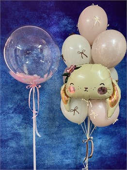 Фонтан из 10  шаров + Шар Deco Bubble 60 см с перьями  в асс №448а а448