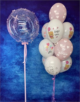 Фонтан из 10шаров + Шар Deco Bubble 45 см с укр в асс №509а а509