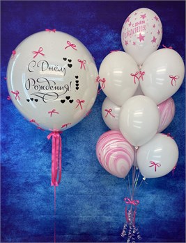 Фонтан из 10  шаров + Шар Deco Bubble 60 см с  стеклянный с надписью в асс №514а а514