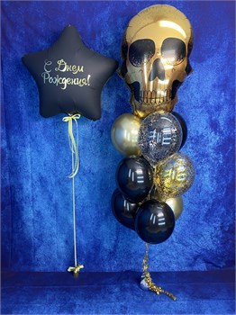 Фонтан из 10 воздушных шаров с Черепом + Звезда №607а а607