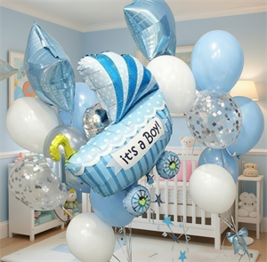 Набор шаров на рождение мальчика Два фонтана по 10 шаров +коляска на грузе №6 (комплект) НшРожМал6