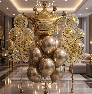 2 фонтана по 7 воздушных шаров + фонтан из 10 воздушных шаров с Короной №7а а7