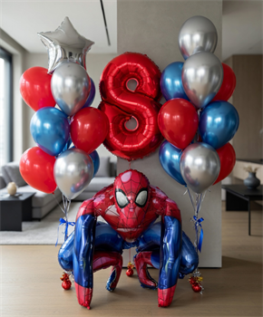 2 фонтана по 10 воздушных шаров + Цифра + Ход Человек Паук №35а а35