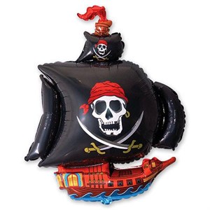 Шар фольга Фигура Корабль Пиратский черный 11 (FM)