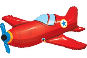 Шар фольга Фигура Самолет красный винтаж 6 (QL)