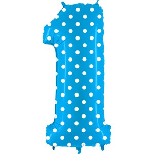 Шар фольга Фигура ЦИФРА 1 Горошек на голубом 40" (Gr)