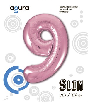 Шар фольга фигура 40''/102 см ЦИФРА 9 Slim Розовый фламинго (Ag)