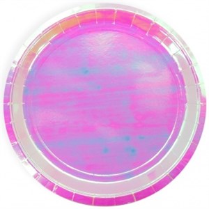 Тарелки (9''/23 см) Розовый перламутр, Голография, 6 шт /Дб