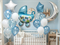 Набор шаров на рождение мальчика Два фонтана по 10шаров +коляска +месяц на грузах №7 (комплект) НшРожМал7
